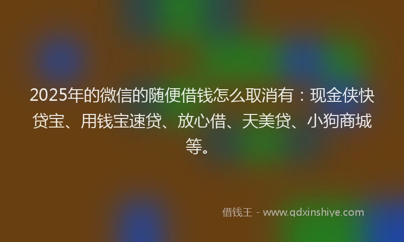2025年的微信的随便借钱怎么取消有：现金侠快贷宝、用钱宝速贷、放心借、天美贷、小狗商城等。