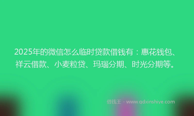 2025年的微信怎么临时贷款借钱有：惠花钱包、祥云借款、小麦粒贷、玛瑙分期、时光分期等。