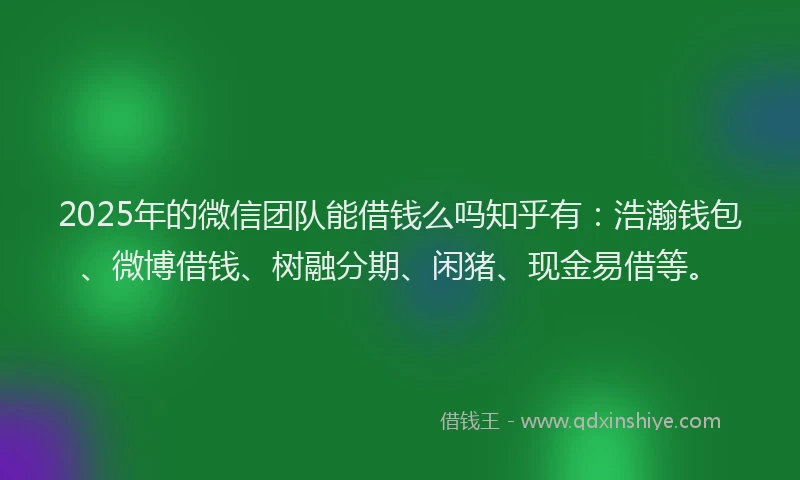 2025年的微信团队能借钱么吗知乎有：浩瀚钱包、微博借钱、树融分期、闲猪、现金易借等。