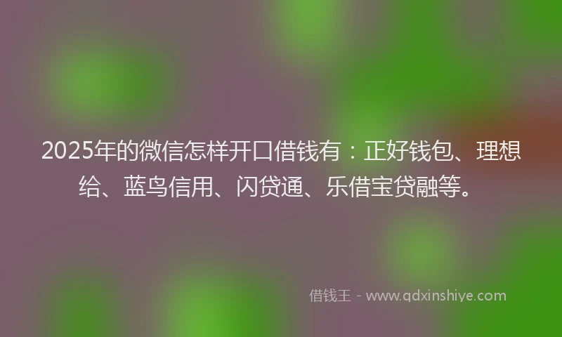 2025年的微信怎样开口借钱有：正好钱包、理想给、蓝鸟信用、闪贷通、乐借宝贷融等。