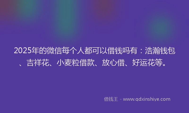 2025年的微信每个人都可以借钱吗有：浩瀚钱包、吉祥花、小麦粒借款、放心借、好运花等。
