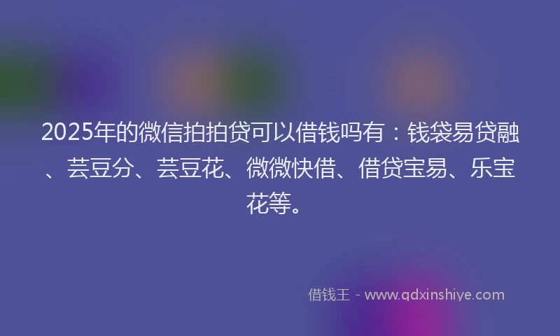 2025年的微信拍拍贷可以借钱吗有：钱袋易贷融、芸豆分、芸豆花、微微快借、借贷宝易、乐宝花等。