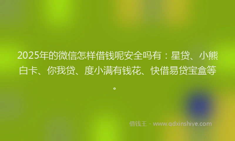 2025年的微信怎样借钱呢安全吗有：星贷、小熊白卡、你我贷、度小满有钱花、快借易贷宝盒等。