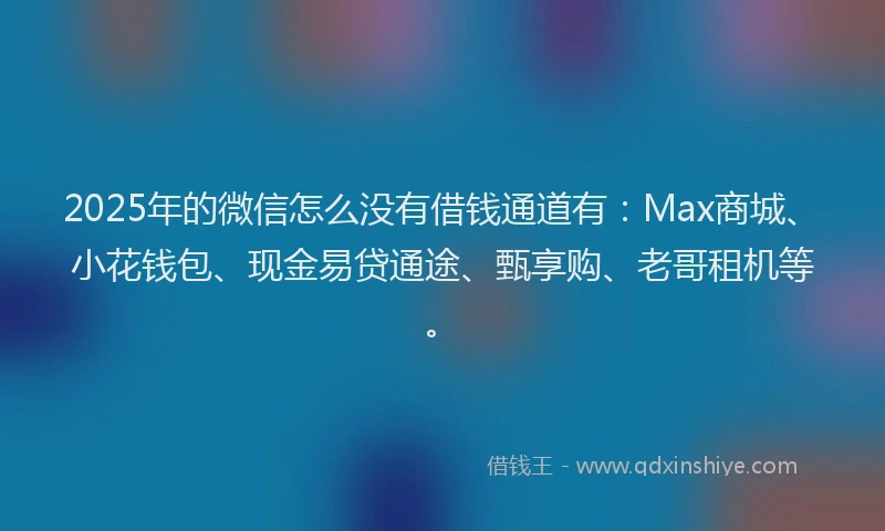 2025年的微信怎么没有借钱通道有：Max商城、小花钱包、现金易贷通途、甄享购、老哥租机等。