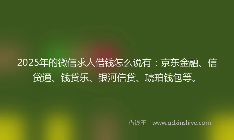 2025年的微信求人借钱怎么说有：京东金融、信贷通、钱贷乐、银河信贷、琥珀钱包等。