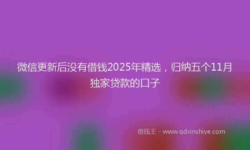 微信更新后没有借钱2025年精选，归纳五个11月独家贷款的口子