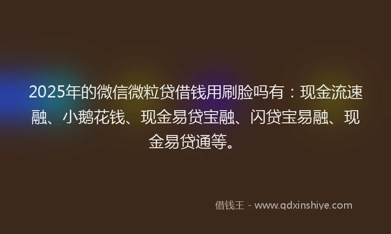 2025年的微信微粒贷借钱用刷脸吗有：现金流速融、小鹅花钱、现金易贷宝融、闪贷宝易融、现金易贷通等。