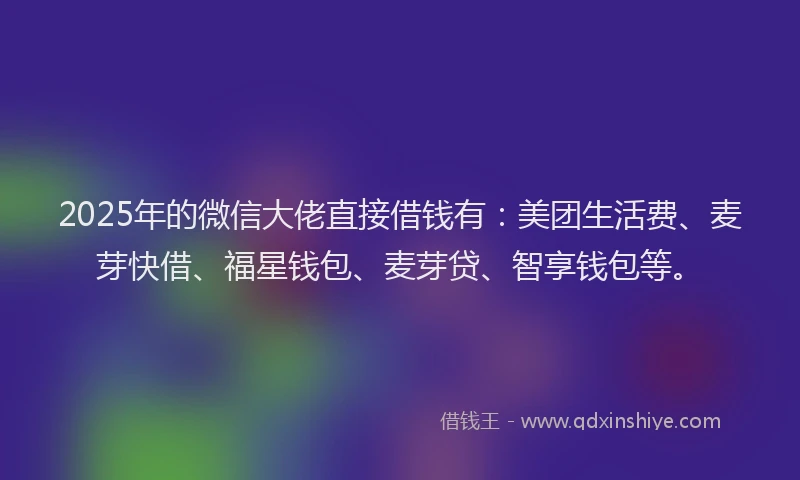 2025年的微信大佬直接借钱有：美团生活费、麦芽快借、福星钱包、麦芽贷、智享钱包等。