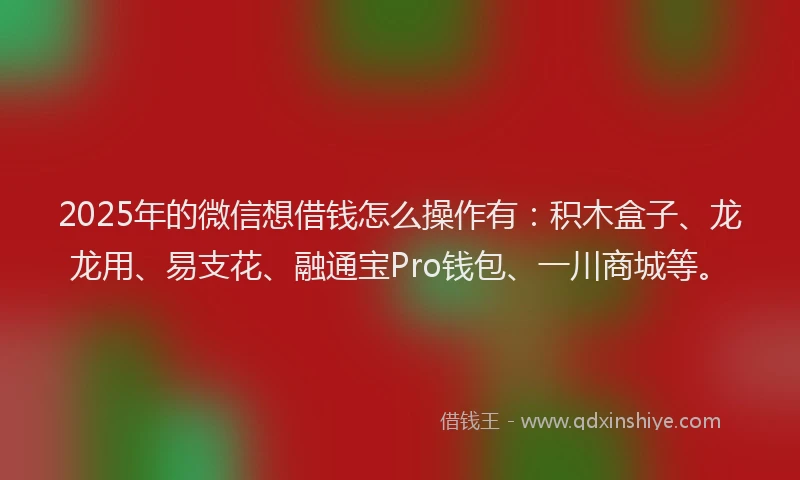 2025年的微信想借钱怎么操作有：积木盒子、龙龙用、易支花、融通宝Pro钱包、一川商城等。