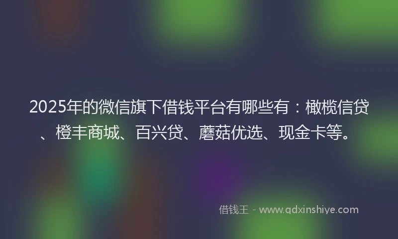 2025年的微信旗下借钱平台有哪些有：橄榄信贷、橙丰商城、百兴贷、蘑菇优选、现金卡等。