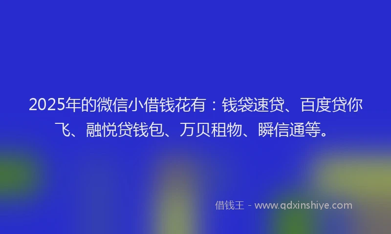 2025年的微信小借钱花有：钱袋速贷、百度贷你飞、融悦贷钱包、万贝租物、瞬信通等。
