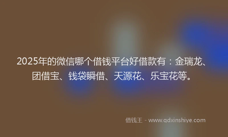 2025年的微信哪个借钱平台好借款有：金瑞龙、团借宝、钱袋瞬借、天源花、乐宝花等。