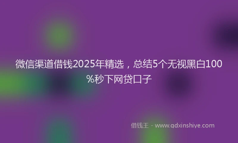 微信渠道借钱2025年精选，总结5个无视黑白100%秒下网贷口子