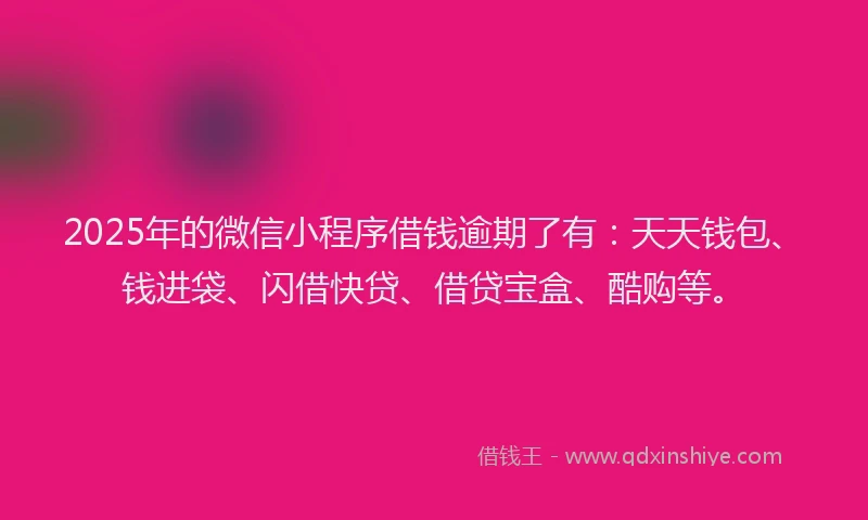2025年的微信小程序借钱逾期了有：天天钱包、钱进袋、闪借快贷、借贷宝盒、酷购等。