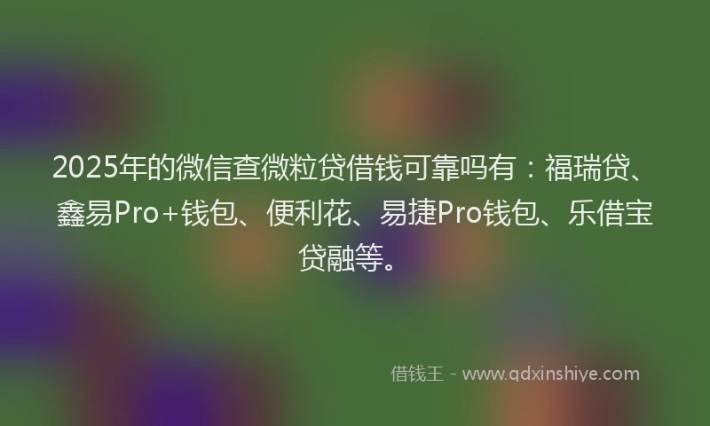 2025年的微信查微粒贷借钱可靠吗有：福瑞贷、鑫易Pro+钱包、便利花、易捷Pro钱包、乐借宝贷融等。