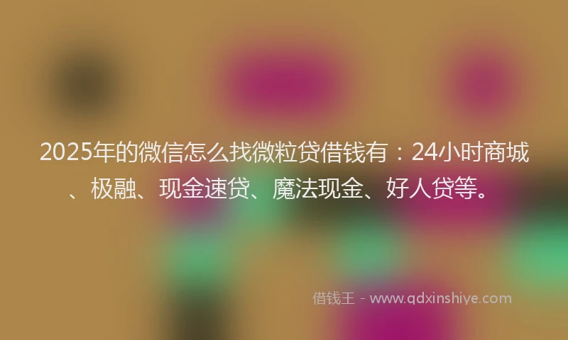 2025年的微信怎么找微粒贷借钱有：24小时商城、极融、现金速贷、魔法现金、好人贷等。