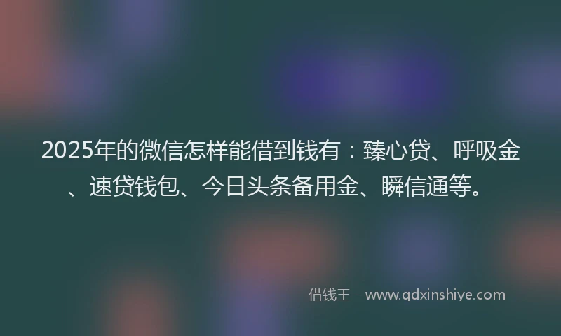 2025年的微信怎样能借到钱有：臻心贷、呼吸金、速贷钱包、今日头条备用金、瞬信通等。