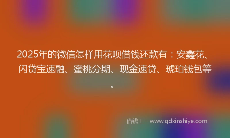 2025年的微信怎样用花呗借钱还款有：安鑫花、闪贷宝速融、蜜桃分期、现金速贷、琥珀钱包等。