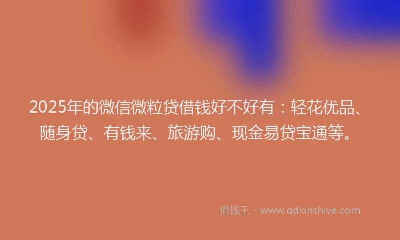 2025年的微信微粒贷借钱好不好有：轻花优品、随身贷、有钱来、旅游购、现金易贷宝通等。