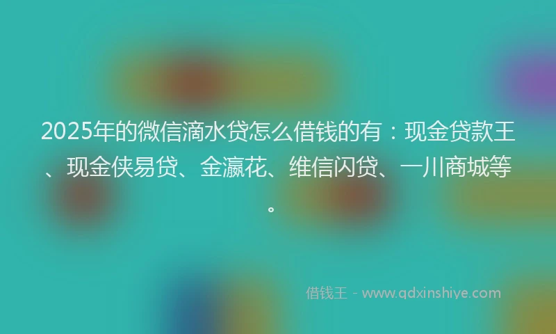 2025年的微信滴水贷怎么借钱的有：现金贷款王、现金侠易贷、金瀛花、维信闪贷、一川商城等。