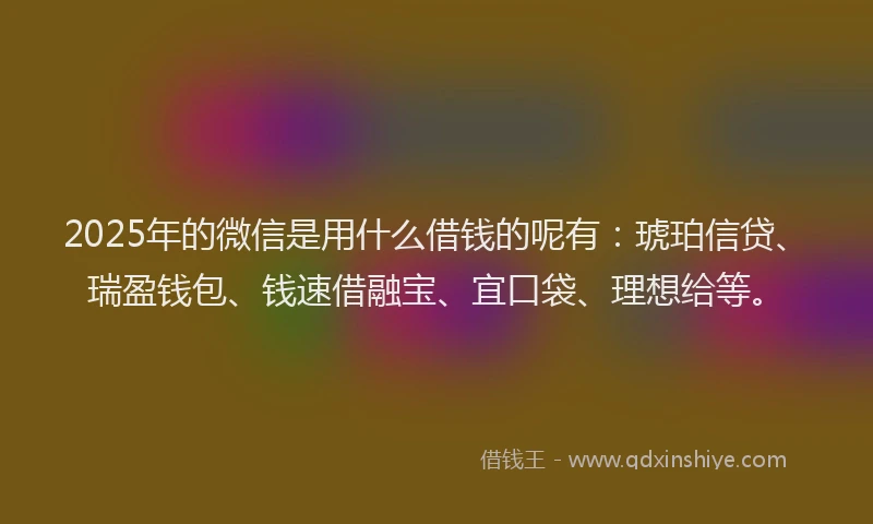 2025年的微信是用什么借钱的呢有：琥珀信贷、瑞盈钱包、钱速借融宝、宜口袋、理想给等。