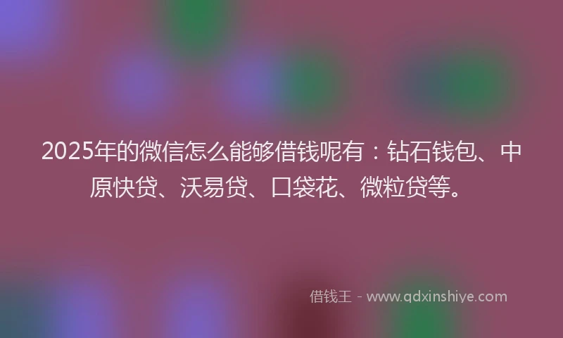 2025年的微信怎么能够借钱呢有：钻石钱包、中原快贷、沃易贷、口袋花、微粒贷等。