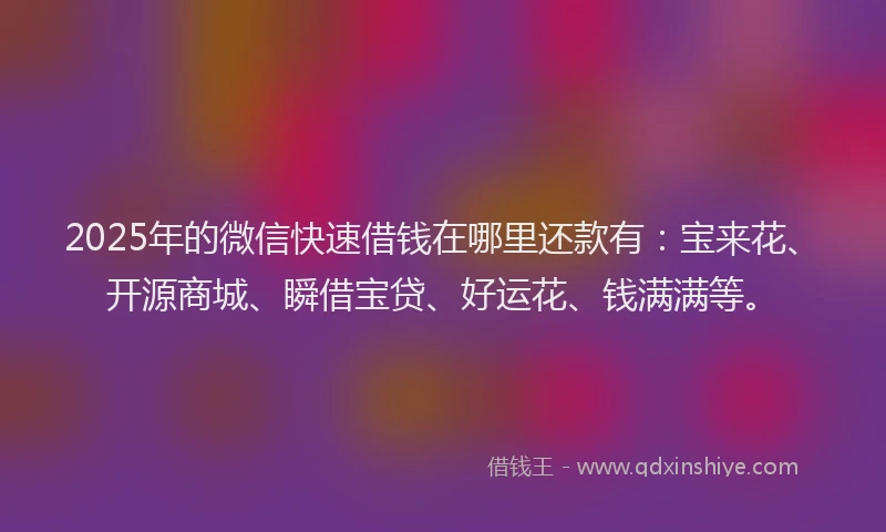 2025年的微信快速借钱在哪里还款有：宝来花、开源商城、瞬借宝贷、好运花、钱满满等。