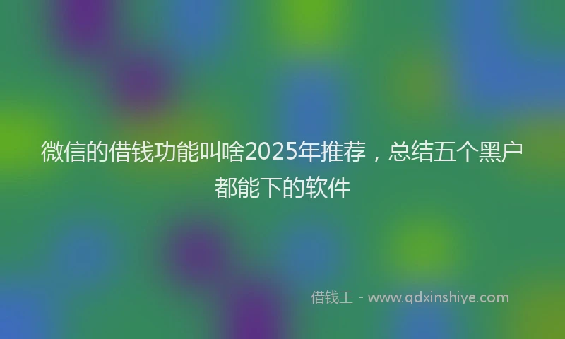微信的借钱功能叫啥2025年推荐，总结五个黑户都能下的软件