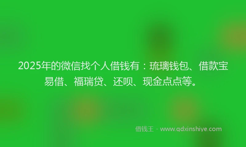 2025年的微信找个人借钱有：琉璃钱包、借款宝易借、福瑞贷、还呗、现金点点等。