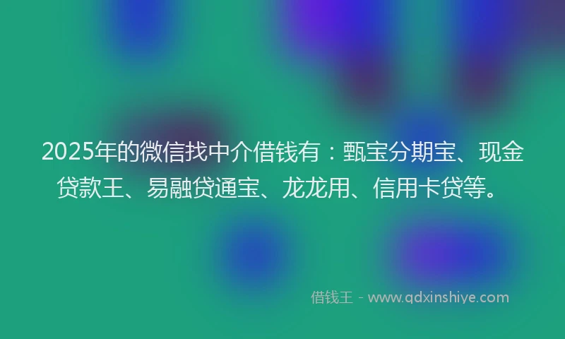 2025年的微信找中介借钱有：甄宝分期宝、现金贷款王、易融贷通宝、龙龙用、信用卡贷等。