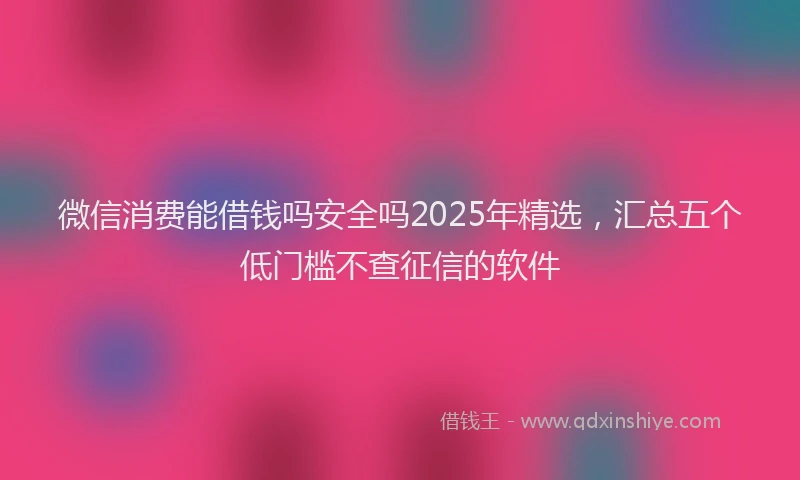 微信消费能借钱吗安全吗2025年精选，汇总五个低门槛不查征信的软件