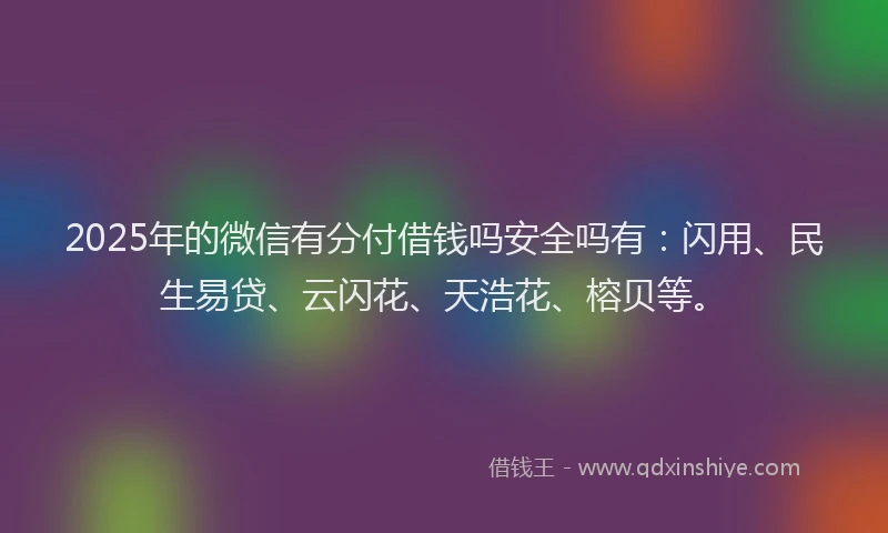 2025年的微信有分付借钱吗安全吗有：闪用、民生易贷、云闪花、天浩花、榕贝等。