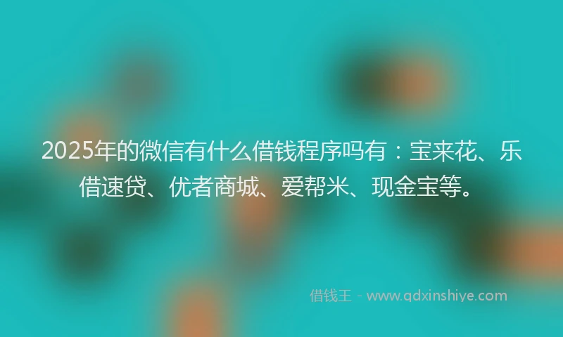 2025年的微信有什么借钱程序吗有：宝来花、乐借速贷、优者商城、爱帮米、现金宝等。