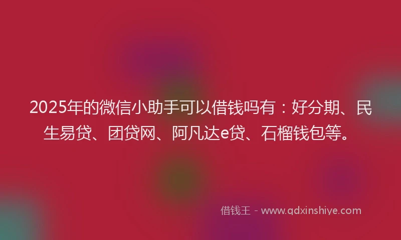 2025年的微信小助手可以借钱吗有：好分期、民生易贷、团贷网、阿凡达e贷、石榴钱包等。