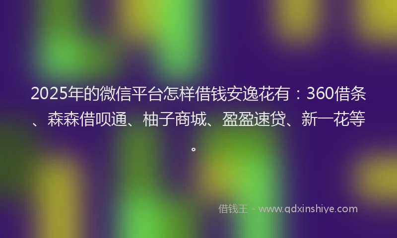2025年的微信平台怎样借钱安逸花有：360借条、森森借呗通、柚子商城、盈盈速贷、新一花等。