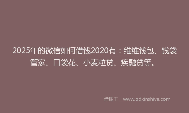 2025年的微信如何借钱2020有：维维钱包、钱袋管家、口袋花、小麦粒贷、疾融贷等。