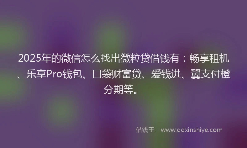 2025年的微信怎么找出微粒贷借钱有：畅享租机、乐享Pro钱包、口袋财富贷、爱钱进、翼支付橙分期等。