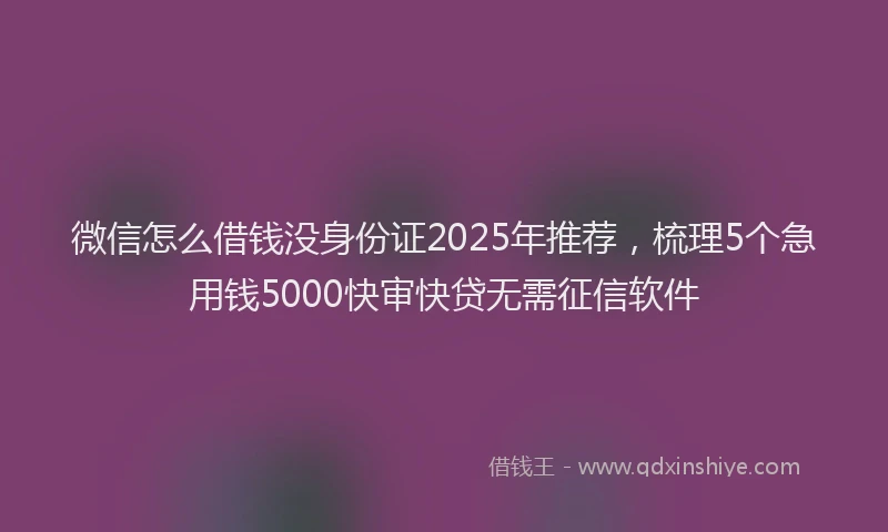 微信怎么借钱没身份证2025年推荐，梳理5个急用钱5000快审快贷无需征信软件