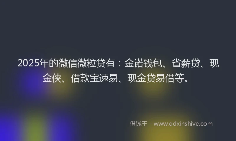 2025年的微信微粒贷有：金诺钱包、省薪贷、现金侠、借款宝速易、现金贷易借等。
