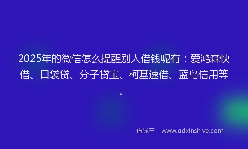 2025年的微信怎么提醒别人借钱呢有：爱鸿森快借、口袋贷、分子贷宝、柯基速借、蓝鸟信用等。