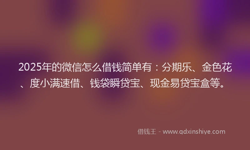 2025年的微信怎么借钱简单有：分期乐、金色花、度小满速借、钱袋瞬贷宝、现金易贷宝盒等。
