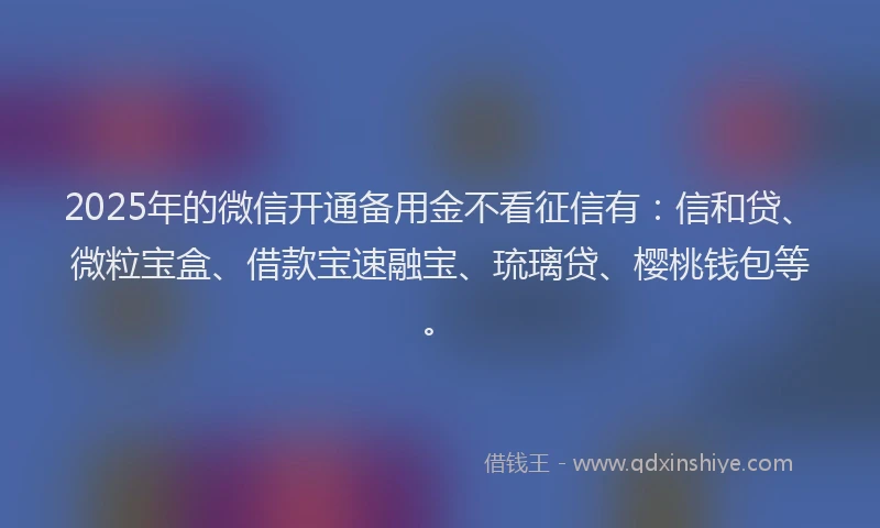 2025年的微信开通备用金不看征信有：信和贷、微粒宝盒、借款宝速融宝、琉璃贷、樱桃钱包等。