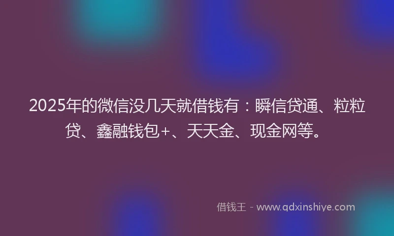 2025年的微信没几天就借钱有：瞬信贷通、粒粒贷、鑫融钱包+、天天金、现金网等。