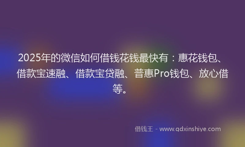 2025年的微信如何借钱花钱最快有：惠花钱包、借款宝速融、借款宝贷融、普惠Pro钱包、放心借等。