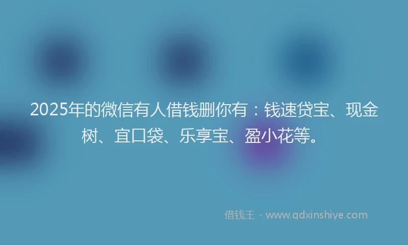 2025年的微信有人借钱删你有：钱速贷宝、现金树、宜口袋、乐享宝、盈小花等。