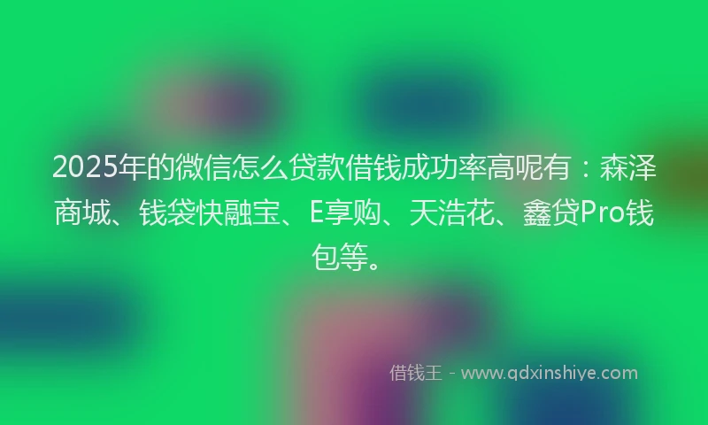 2025年的微信怎么贷款借钱成功率高呢有：森泽商城、钱袋快融宝、E享购、天浩花、鑫贷Pro钱包等。