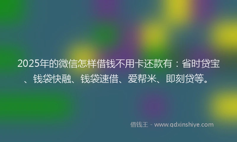 2025年的微信怎样借钱不用卡还款有：省时贷宝、钱袋快融、钱袋速借、爱帮米、即刻贷等。