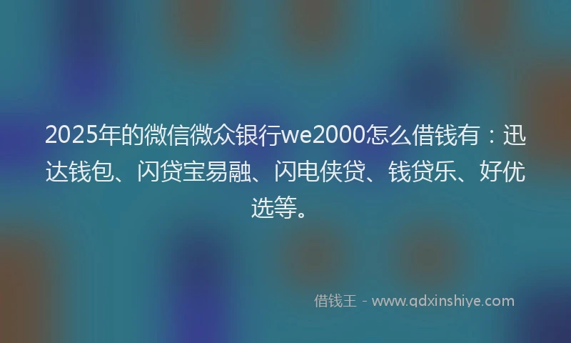2025年的微信微众银行we2000怎么借钱有：迅达钱包、闪贷宝易融、闪电侠贷、钱贷乐、好优选等。