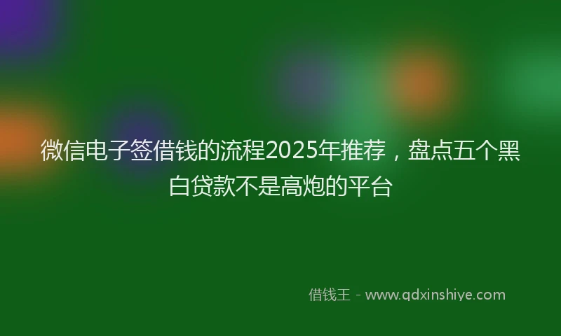 微信电子签借钱的流程2025年推荐，盘点五个黑白贷款不是高炮的平台