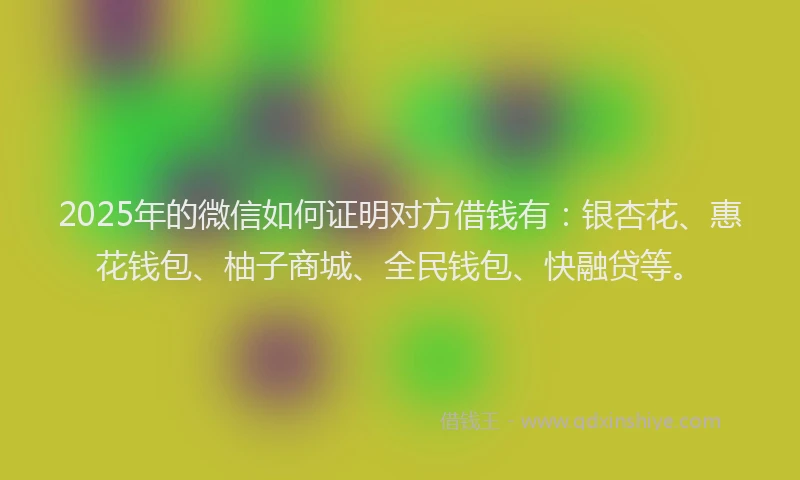 2025年的微信如何证明对方借钱有：银杏花、惠花钱包、柚子商城、全民钱包、快融贷等。